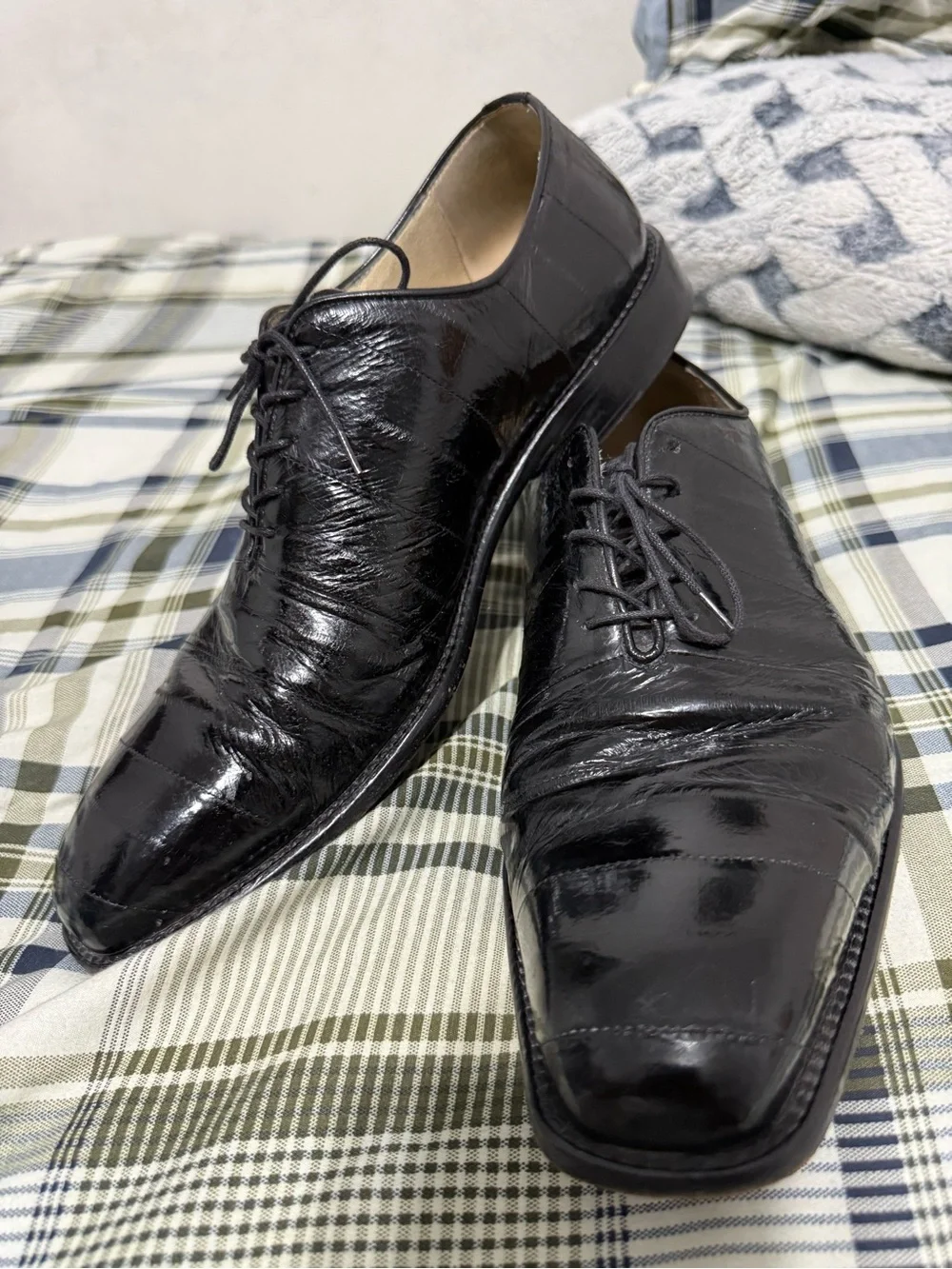 Belvedere Florence Hand Crafted Italian Eel Skin Black Dress Shoes 10.5 M